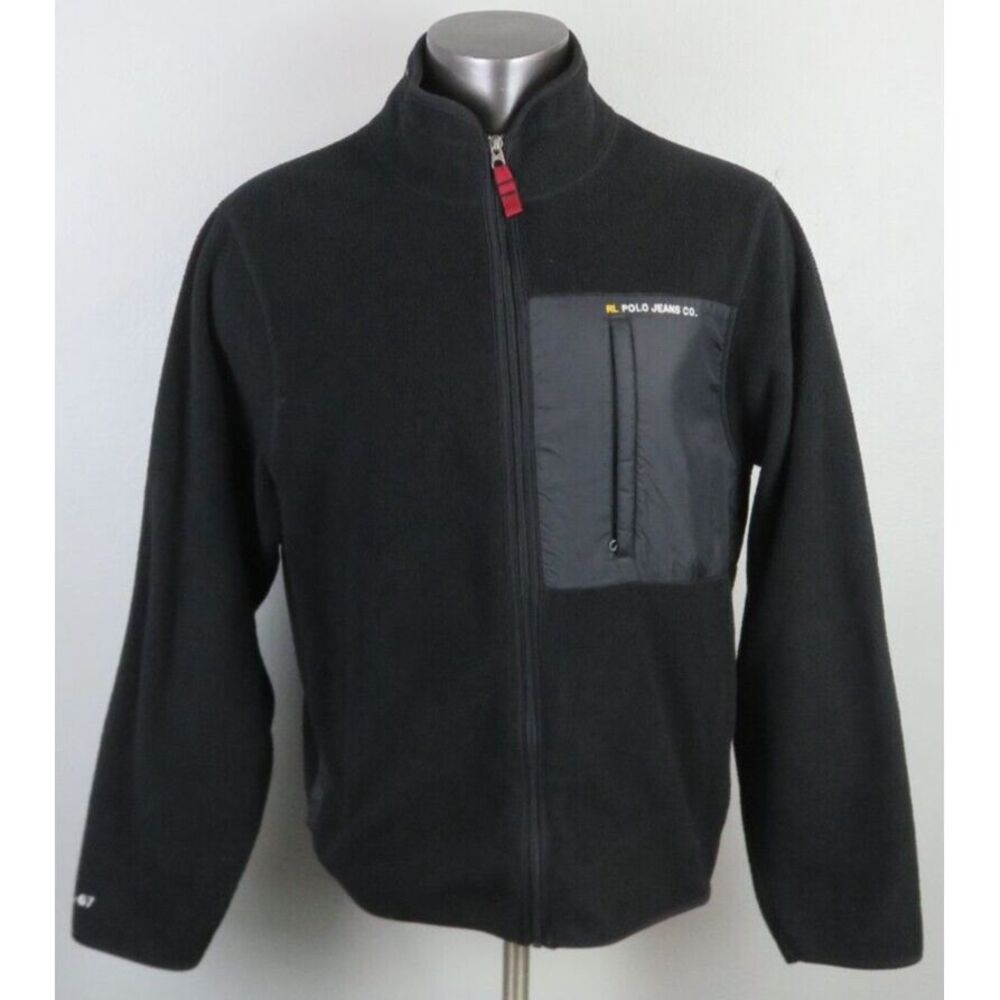 Vintage Polo Jeans Co Ralph Lauren Black Full Zip Jacket Fleece Size XL Y2K Norm